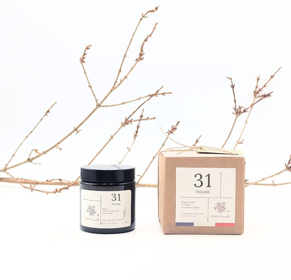 Bougie Apothicaire 100g Toscane. Emballage dans une jolie boîte en kraft.
