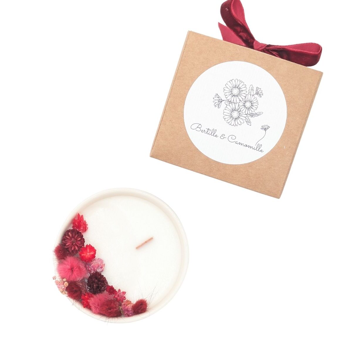 Petite bougie fleurs séchées - Cerise