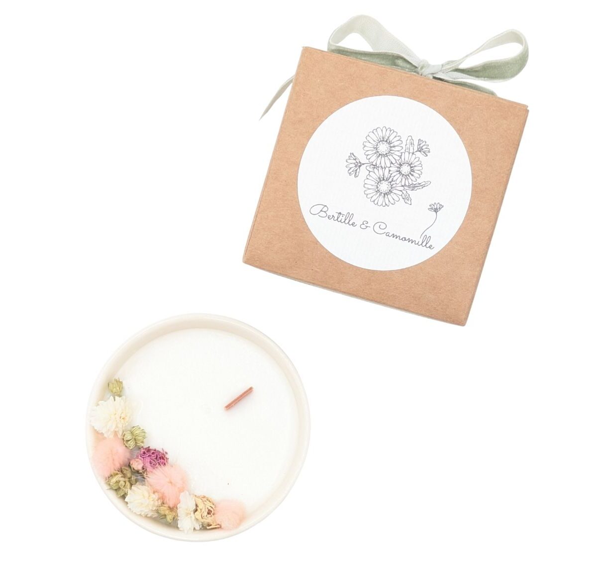Petite bougie fleurs séchées - Rose Ancienne